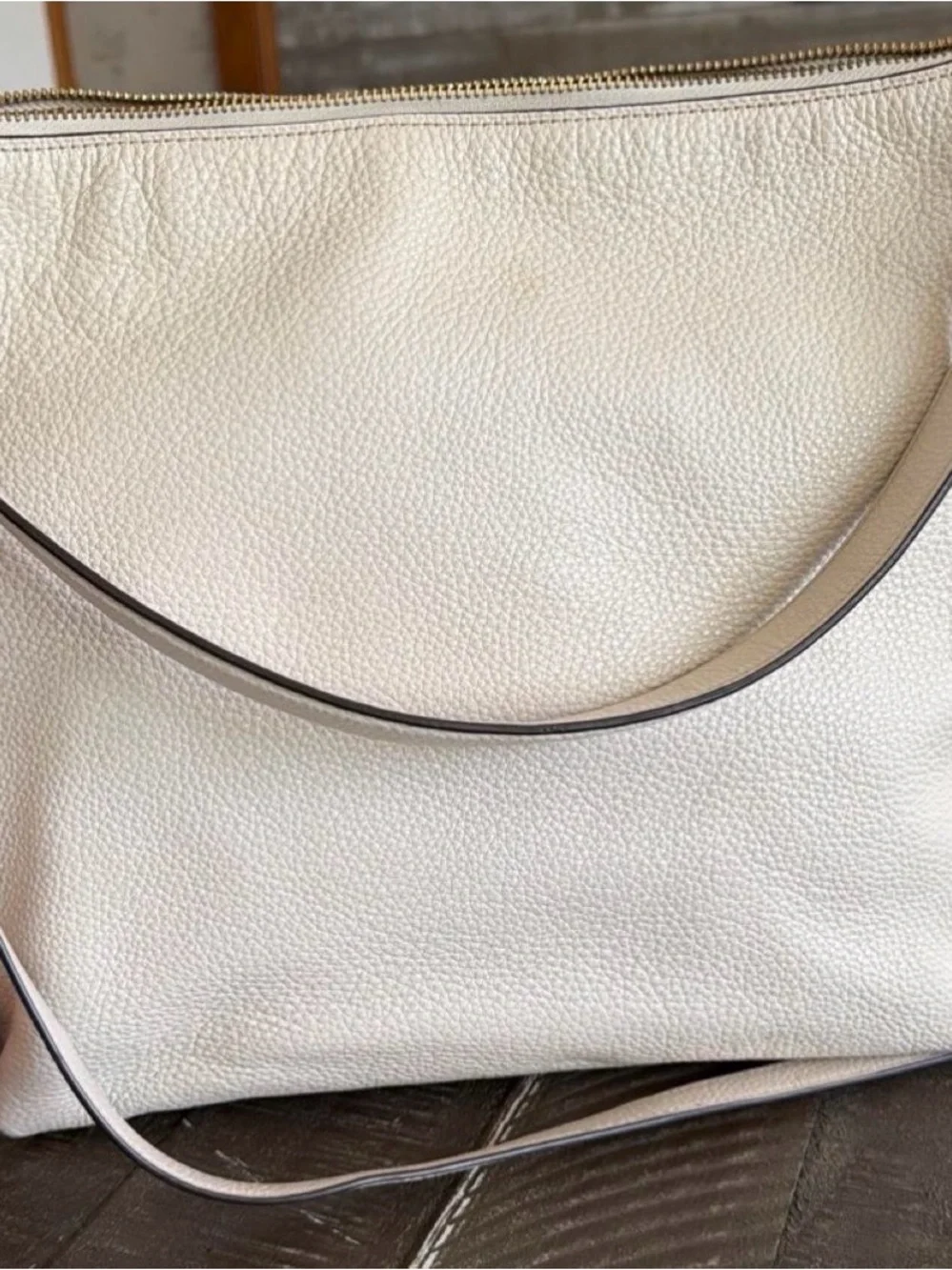 Coach Pebbled Leather Crossbody in Light Cream with Gold Hardware